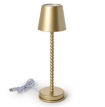 LED Cordless Gold Beaded Pole Table Lamp