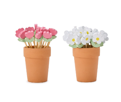 Cocktail Picks in Flower Pot Holder
