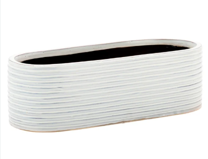 White Ribbed Oval Planter