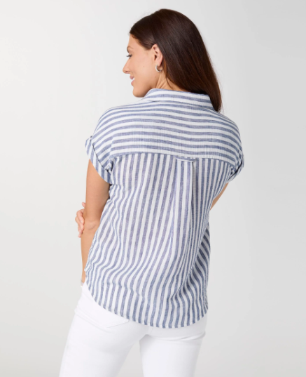 Reagan Cap Sleeve Striped Collared Top