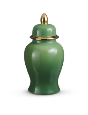 14.5" Green and Gold Ginger Jar