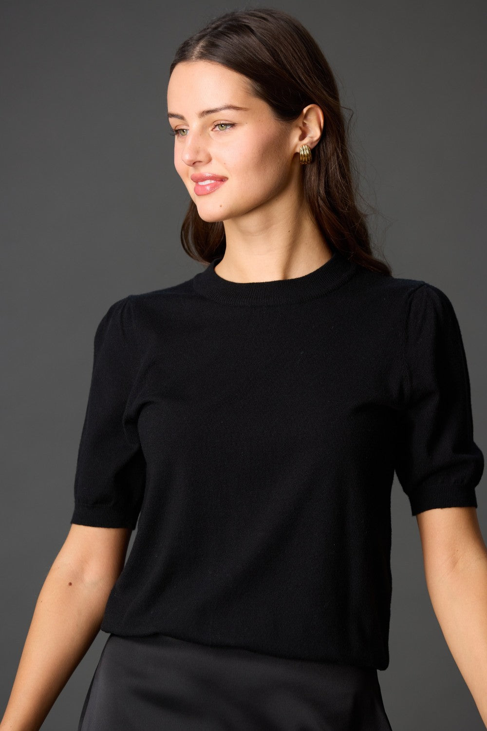 Knit Short Sleeve Puff Sleeve Top