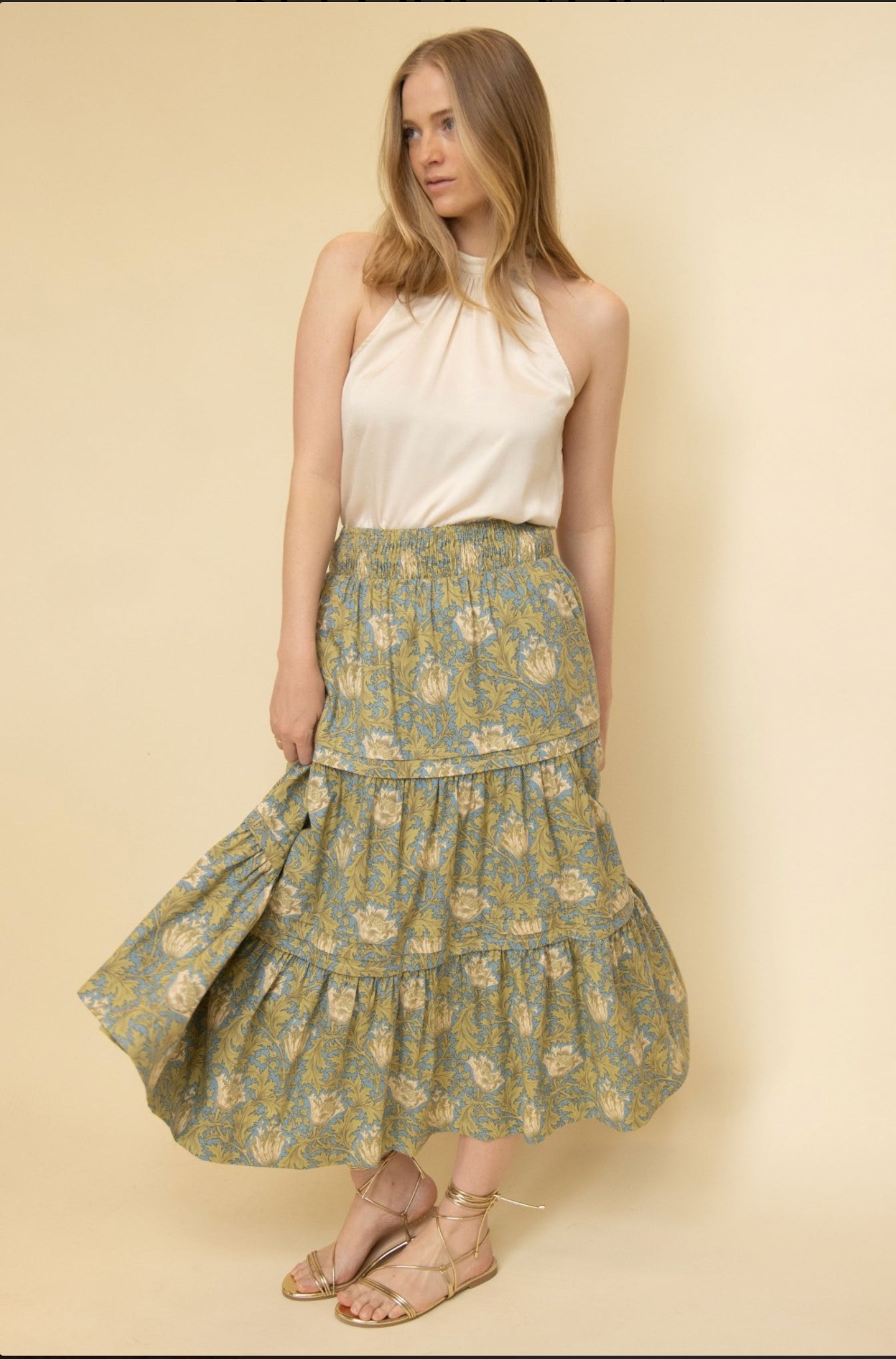 Print Poplin Midi Skirt