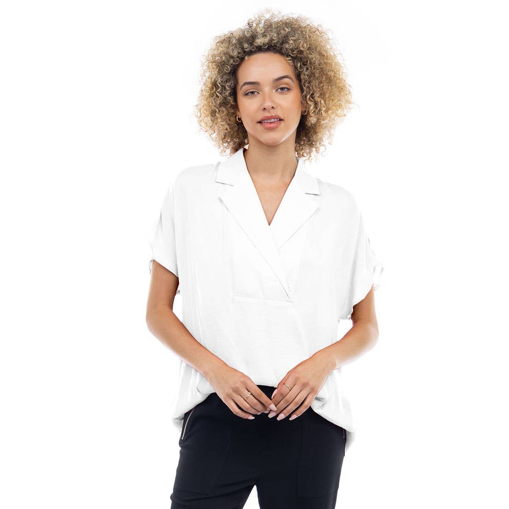 Short Sleeve Convertible Collar Blouse