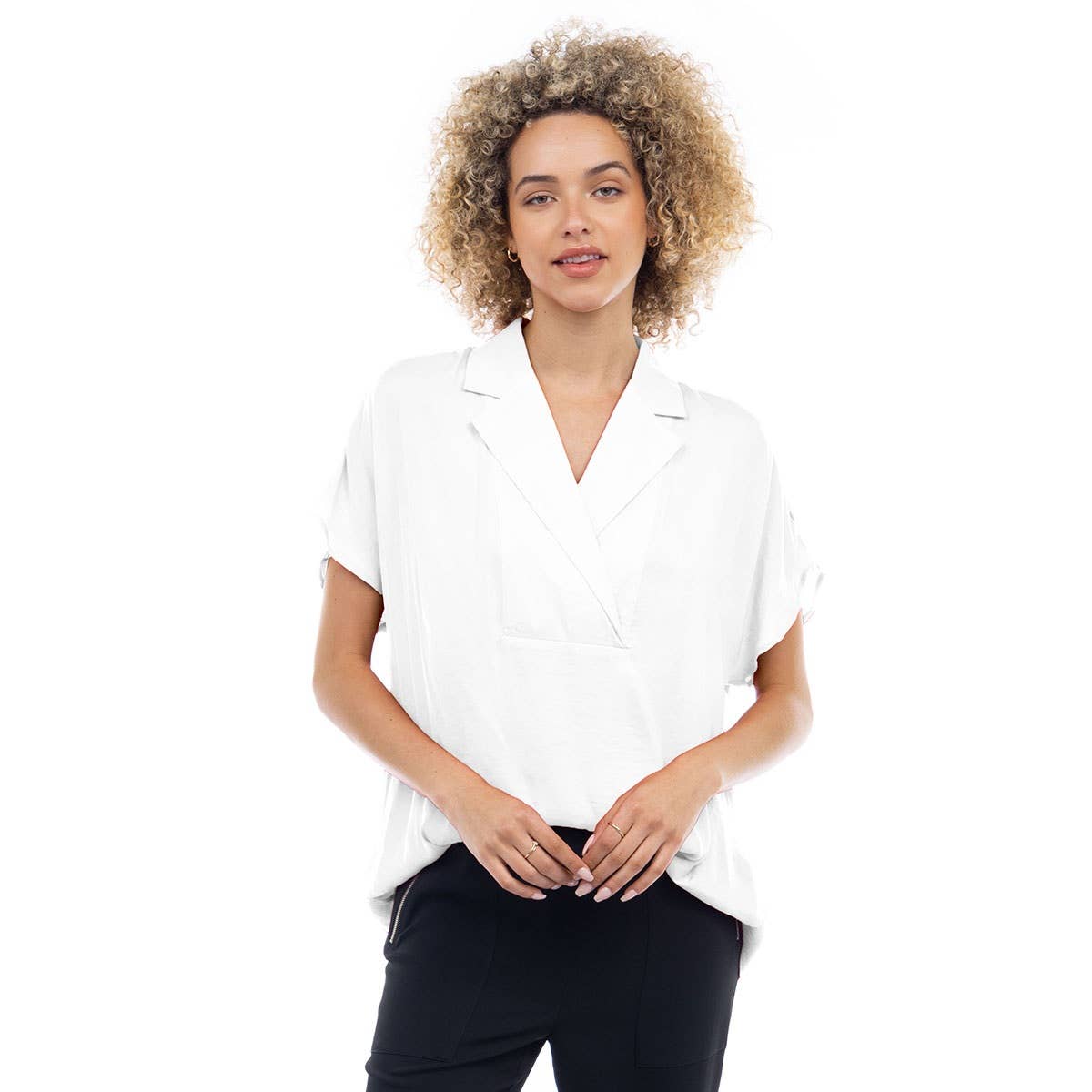 Short Sleeve Convertible Collar Blouse