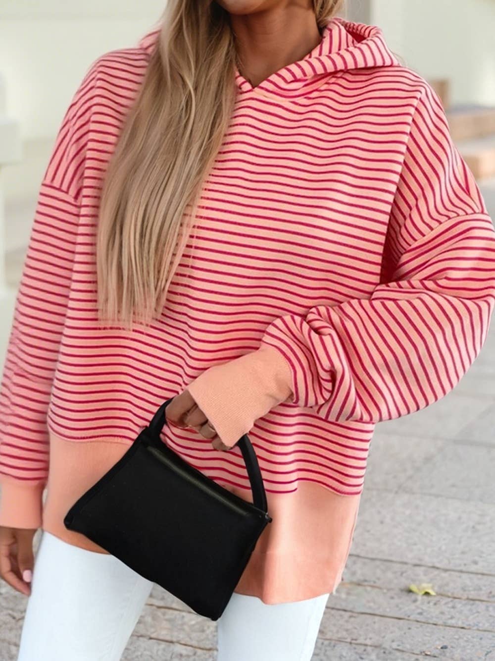 Loose Fit Hoodie- Rose Stripe