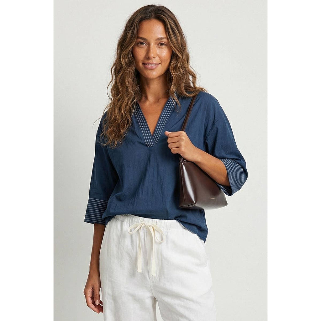 Contrast Stitch Detail Popover Blouse