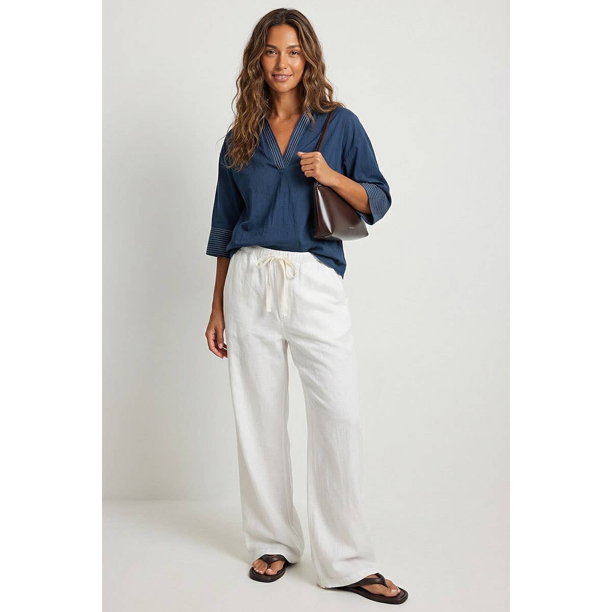 Contrast Stitch Detail Popover Blouse