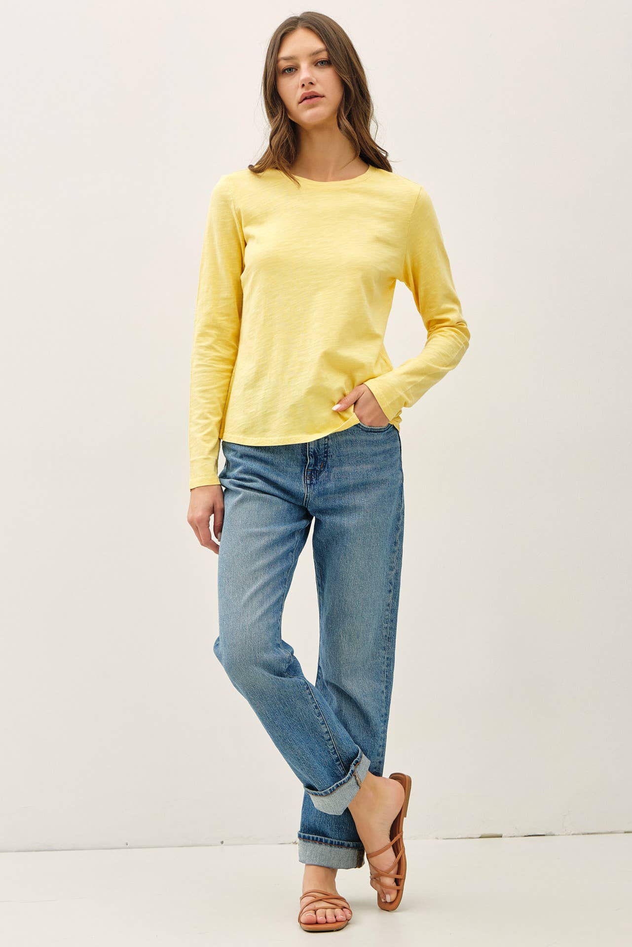 COTTON SLUB CREWNECK LONG SLEEVE TEE