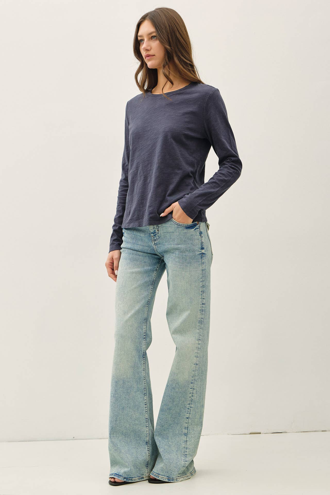 COTTON SLUB CREWNECK LONG SLEEVE TEE