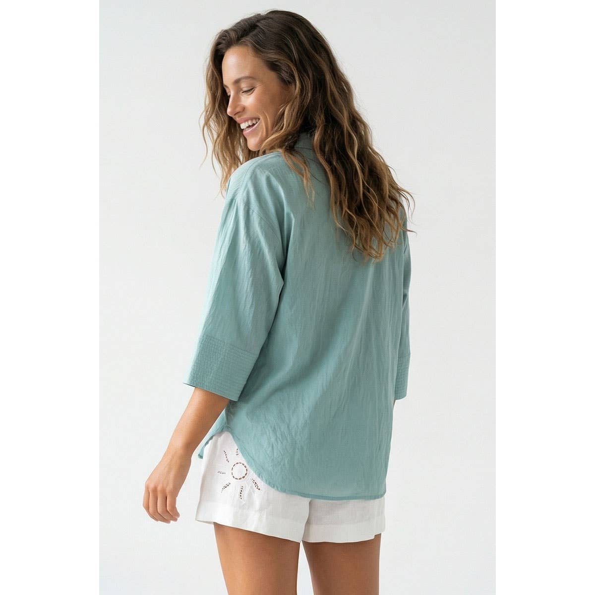 Contrast Stitch Detail Popover Blouse