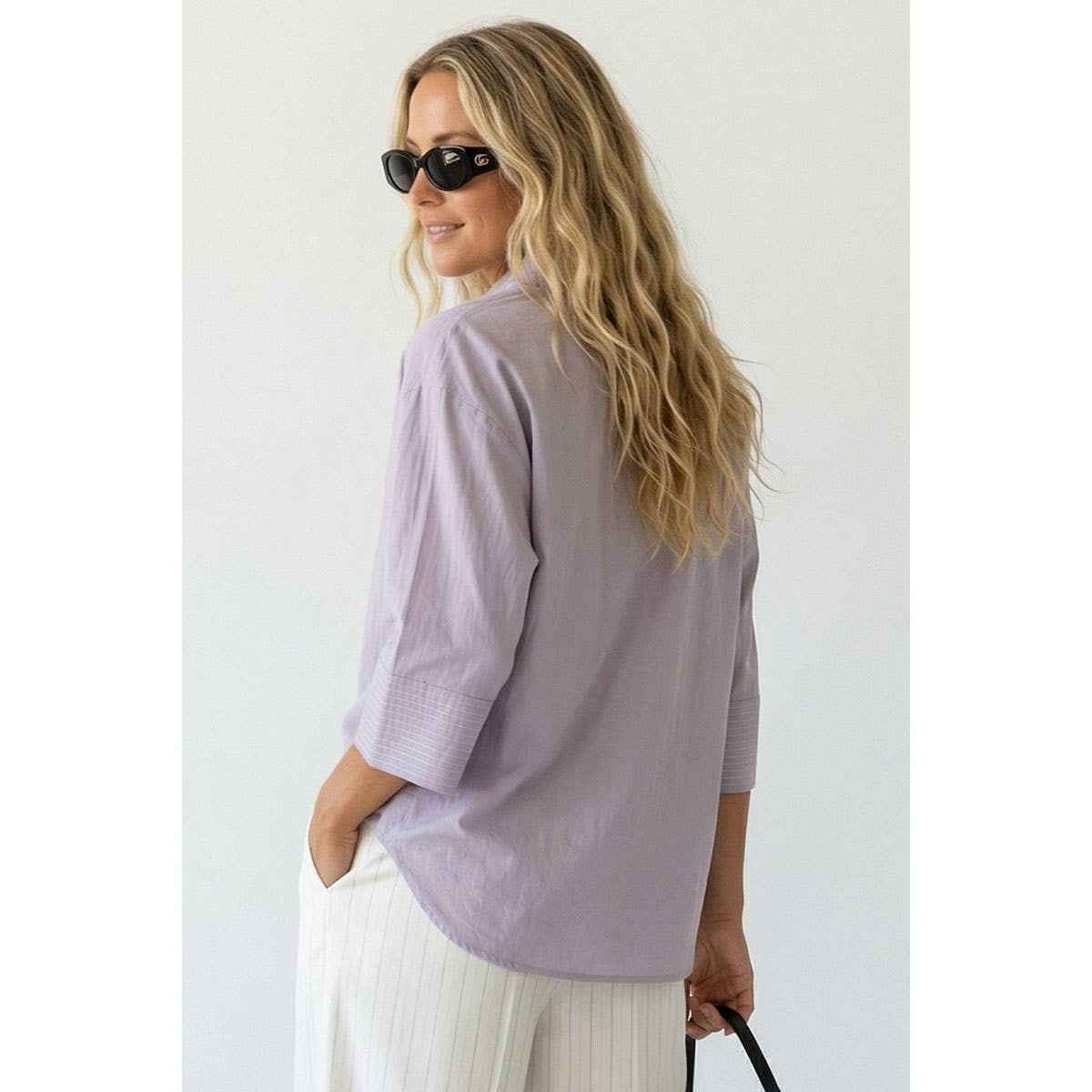 Contrast Stitch Detail Popover Blouse