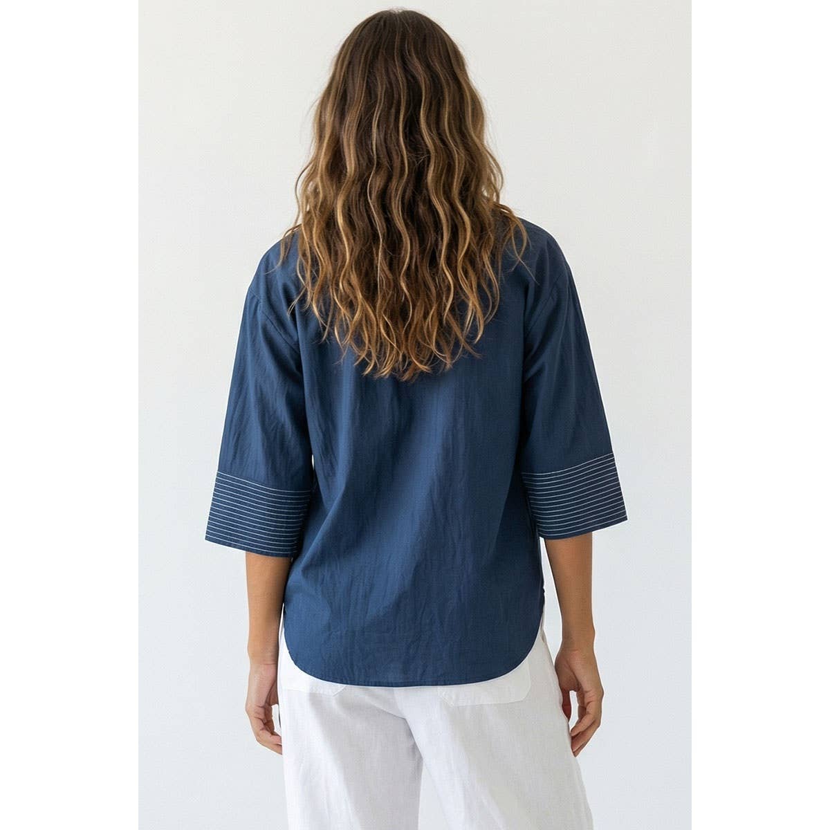 Contrast Stitch Detail Popover Blouse