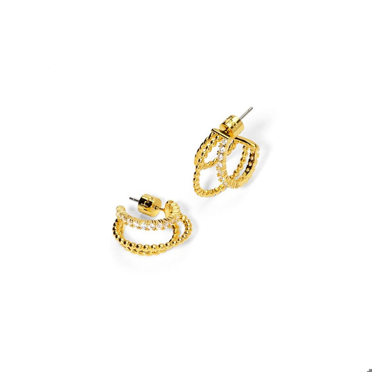 Triple Hoop PavA Huggie Earrings