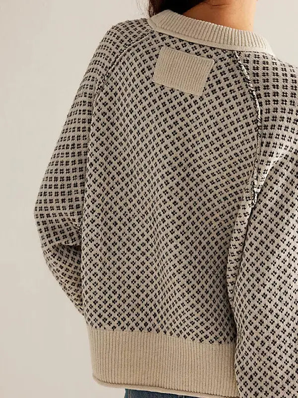 Jacquard Round Neck Pullover Sweater