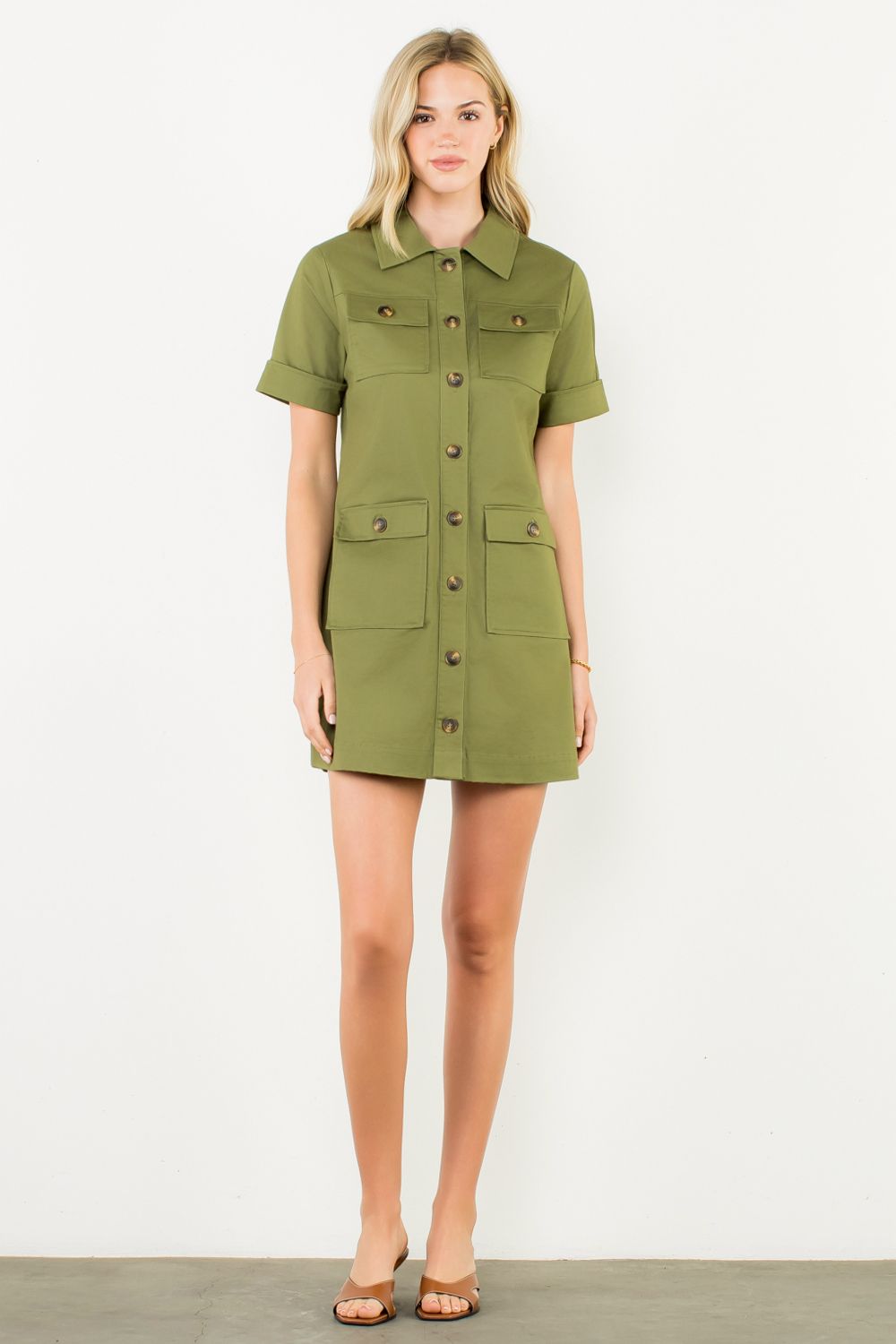 Utility Pocket Button-Front Mini Dress